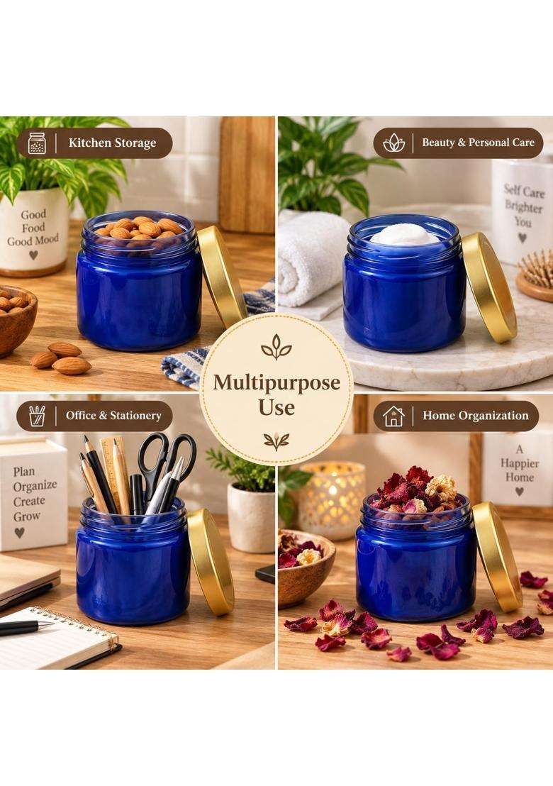 Pure Source India Blue Glass Storage Jar | 250 ml | 8.5 fl oz - Indya