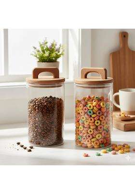 The Better Home Glass Jars with Wooden Lid | 1000 ml | 33.8 fl oz | 2-Piece Set
