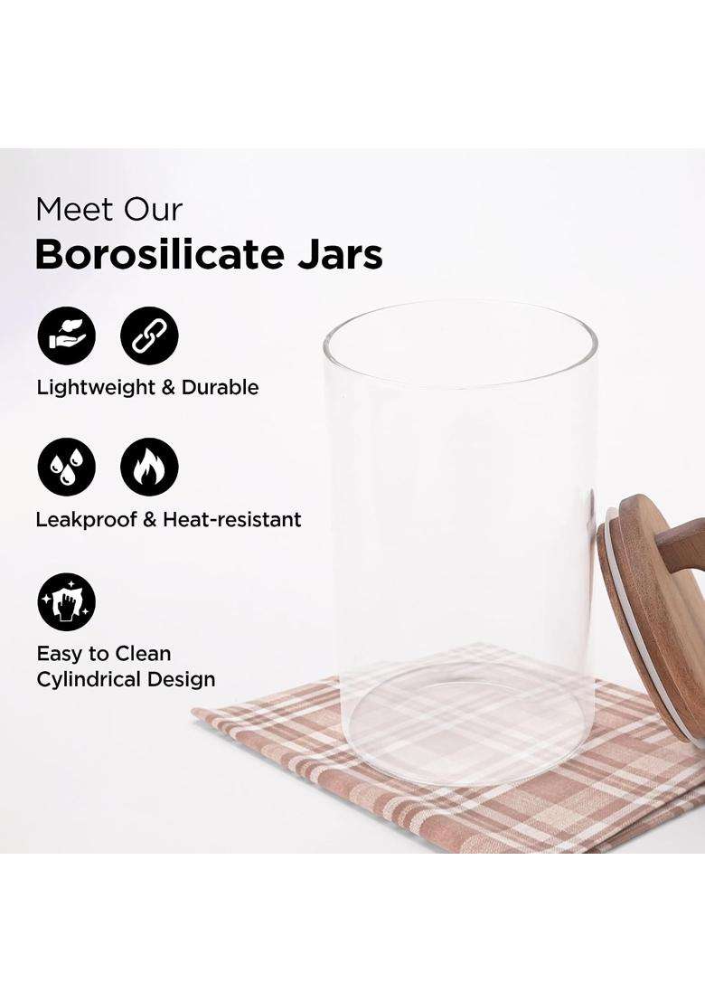 The Better Home Glass Jars with Wooden Lid | 1000 ml | 33.8 fl oz | 2-Piece Set - Indya