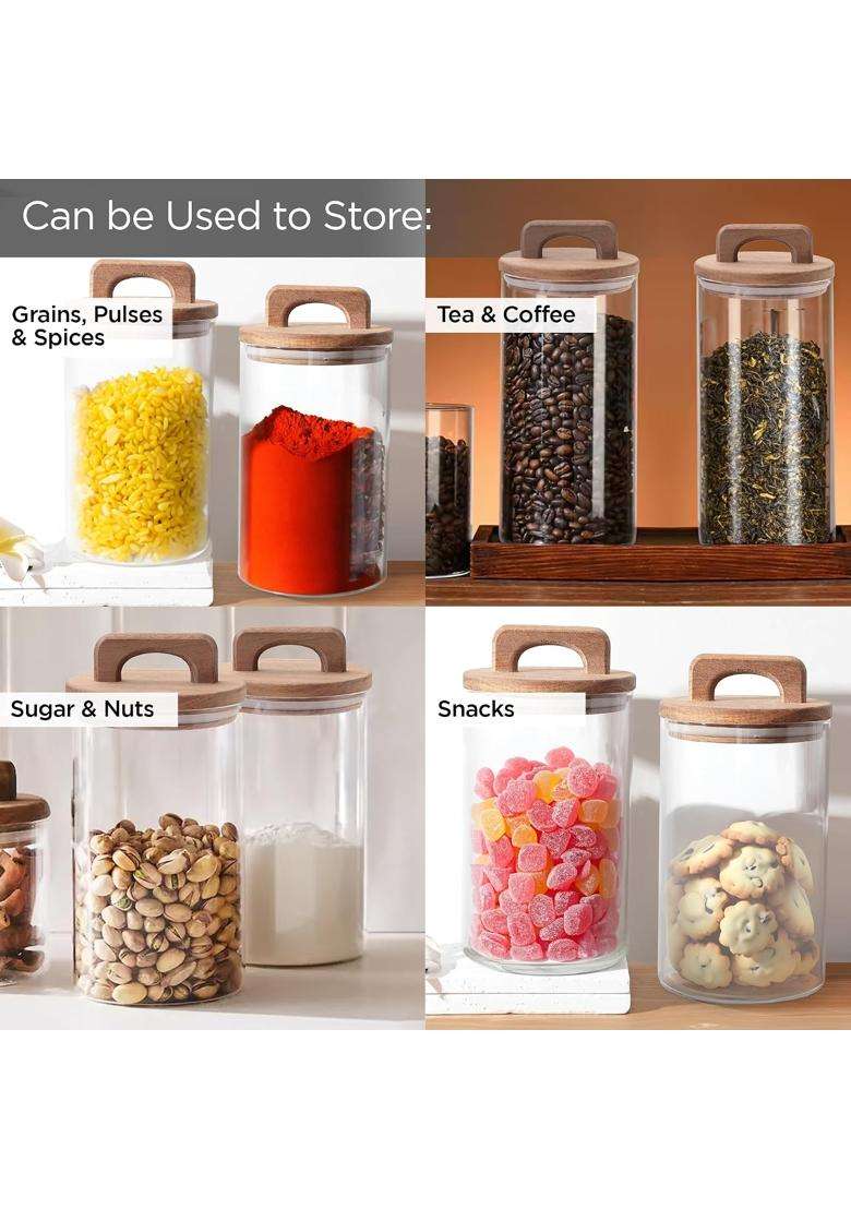 The Better Home Glass Jars with Wooden Lid | 1000 ml | 33.8 fl oz | 2-Piece Set - Indya