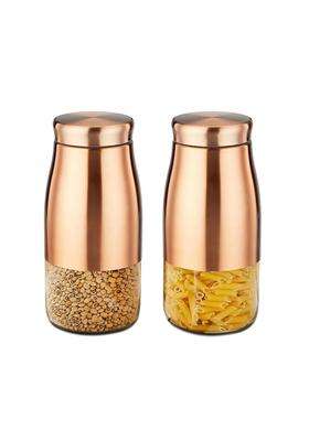 Solimo Amazon Brand Solimo Rose Gold Tapered Glass Jar | 1800 ml | 60.9 fl oz | 2-Piece Set