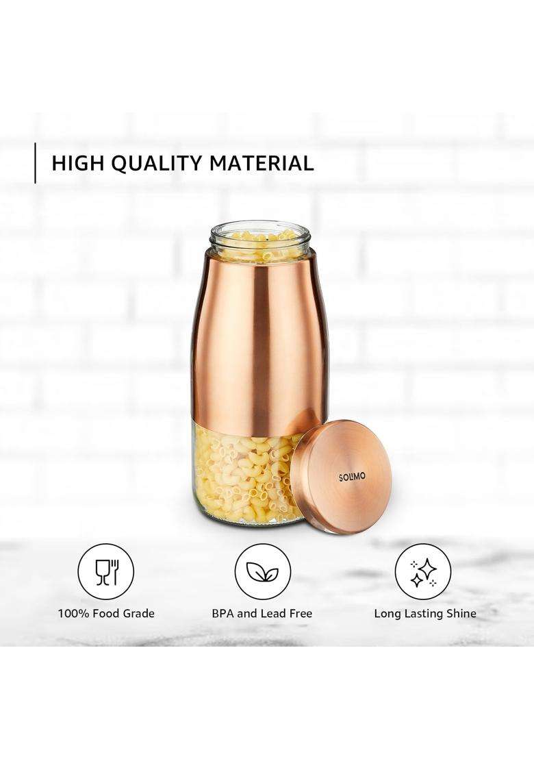 Solimo Amazon Brand Solimo Rose Gold Tapered Glass Jar | 1800 ml | 60.9 fl oz | 2-Piece Set - Indya