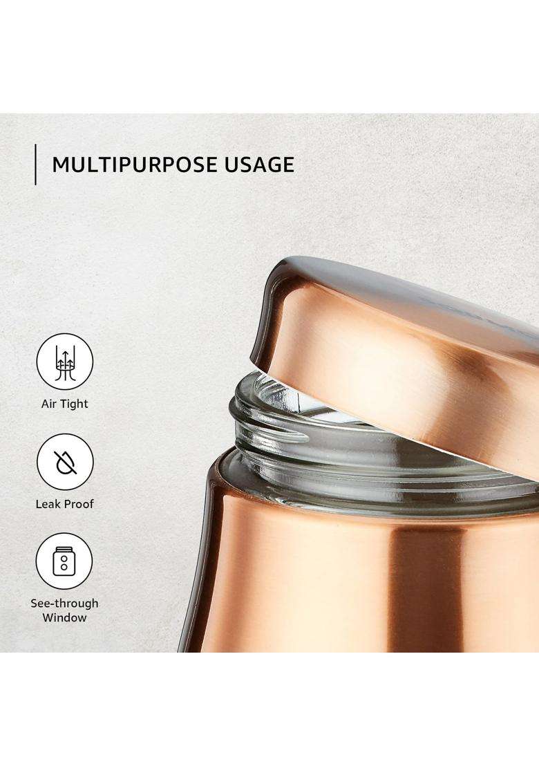 Solimo Amazon Brand Solimo Rose Gold Tapered Glass Jar | 1800 ml | 60.9 fl oz | 2-Piece Set - Indya