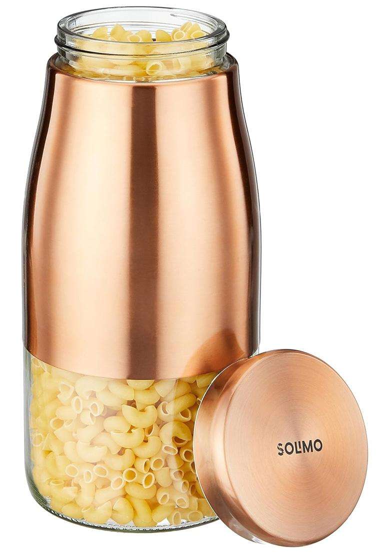 Solimo Amazon Brand Solimo Rose Gold Tapered Glass Jar | 1800 ml | 60.9 fl oz | 2-Piece Set - Indya