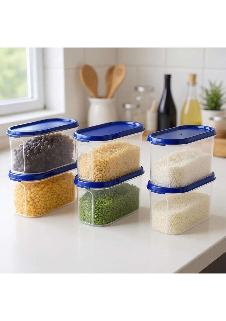 Solimo Amazon Brand Solimo Modular Plastic Storage Container with Airtight Lid | 1.2 L | 1.3 Qt | 6-Piece Set | Dishwasher Safe | BPA Free - Indya