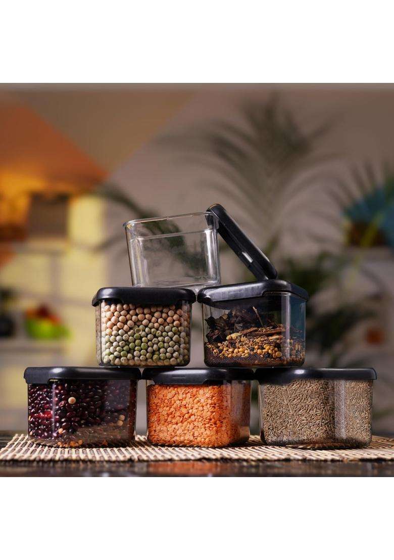 Clazkit Air Tight Modular Containers Storage Set for Kitchen | 500 ml | 16.9 fl oz | Pack of 6 | Dishwasher Safe | BPA Free - Indya