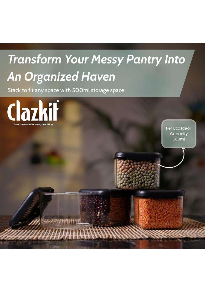 Clazkit Air Tight Modular Containers Storage Set for Kitchen | 500 ml | 16.9 fl oz | Pack of 6 | Dishwasher Safe | BPA Free - Indya
