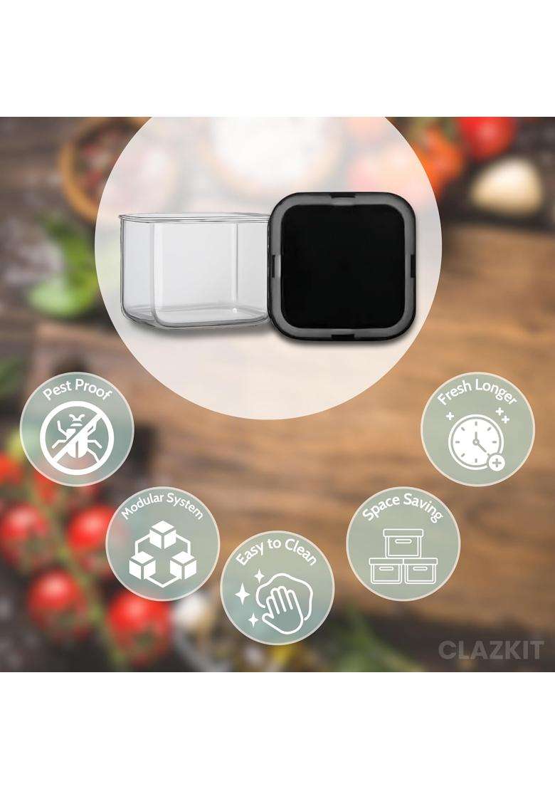 Clazkit Air Tight Modular Containers Storage Set for Kitchen | 500 ml | 16.9 fl oz | Pack of 6 | Dishwasher Safe | BPA Free - Indya