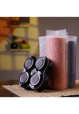 Clazkit Airtight Transparent Plastic Lock Food Storage 4 Section Container Jar | 2500 ml | 84.5 fl oz