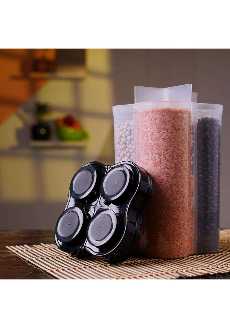 Clazkit Airtight Transparent Plastic Lock Food Storage 4 Section Container Jar | 2500 ml | 84.5 fl oz - Indya