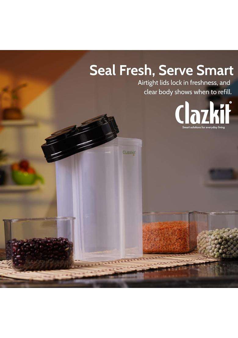 Clazkit Airtight Transparent Plastic Lock Food Storage 4 Section Container Jar | 2500 ml | 84.5 fl oz - Indya