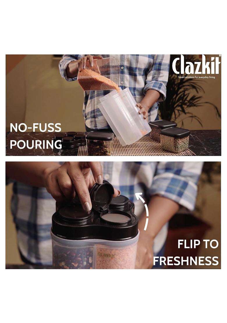 Clazkit Airtight Transparent Plastic Lock Food Storage 4 Section Container Jar | 2500 ml | 84.5 fl oz - Indya