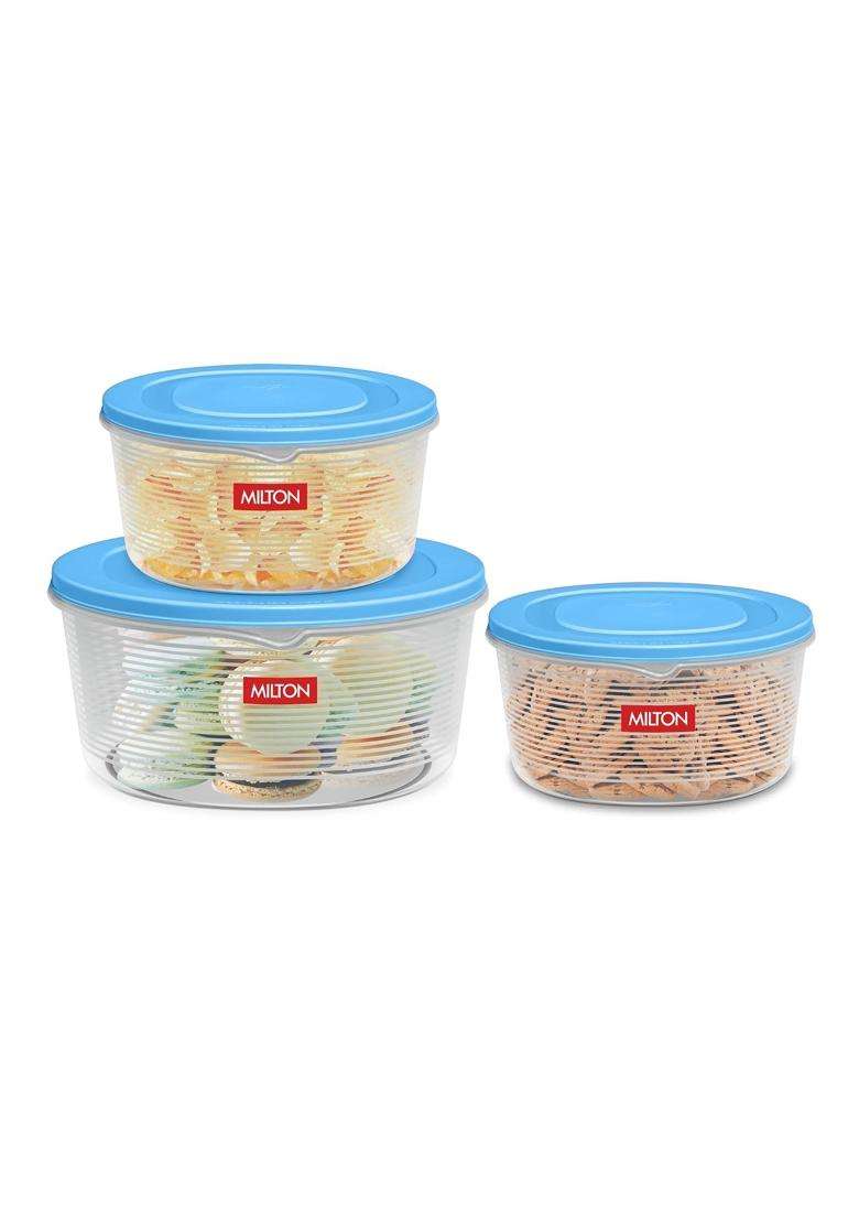 MILTON Store IT Round Plastic Food Storage Container with Air Tight Lids | 1 L | 1.1 Qt | 3-Piece Set | Leak Proof - Indya
