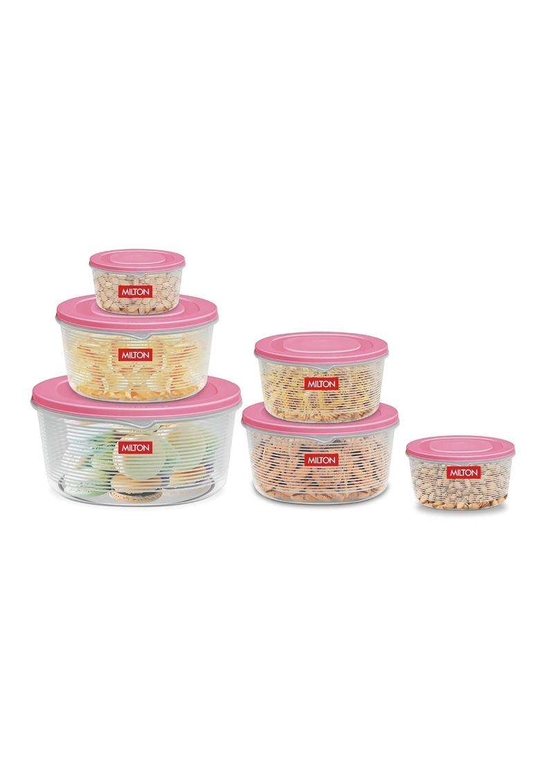 MILTON Store It Round Plastic Food Storage Container with Air Tight Lid | 1 L | 1.1 Qt | 6-Piece Set | Leak Proof - Indya