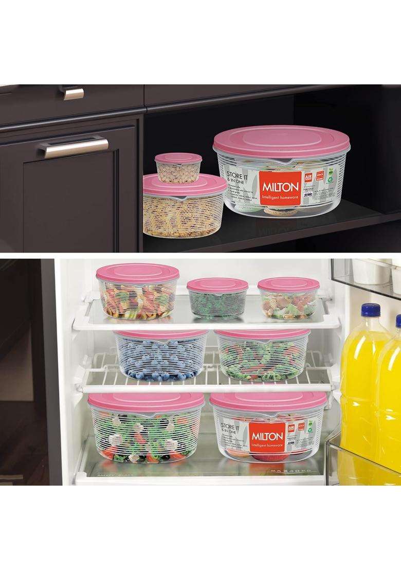 MILTON Store It Round Plastic Food Storage Container with Air Tight Lid | 1 L | 1.1 Qt | 6-Piece Set | Leak Proof - Indya