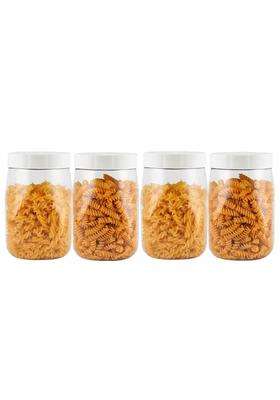 PEARLPET Transparent Space Saver Container for Kitchen Storage Set with Plastic White LID | 2000 ml | 67.6 fl oz | 4-Piece Set