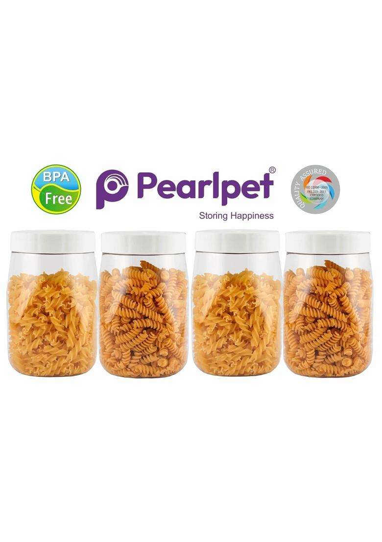 PEARLPET Transparent Space Saver Container for Kitchen Storage Set with Plastic White LID | 2000 ml | 67.6 fl oz | 4-Piece Set - Indya