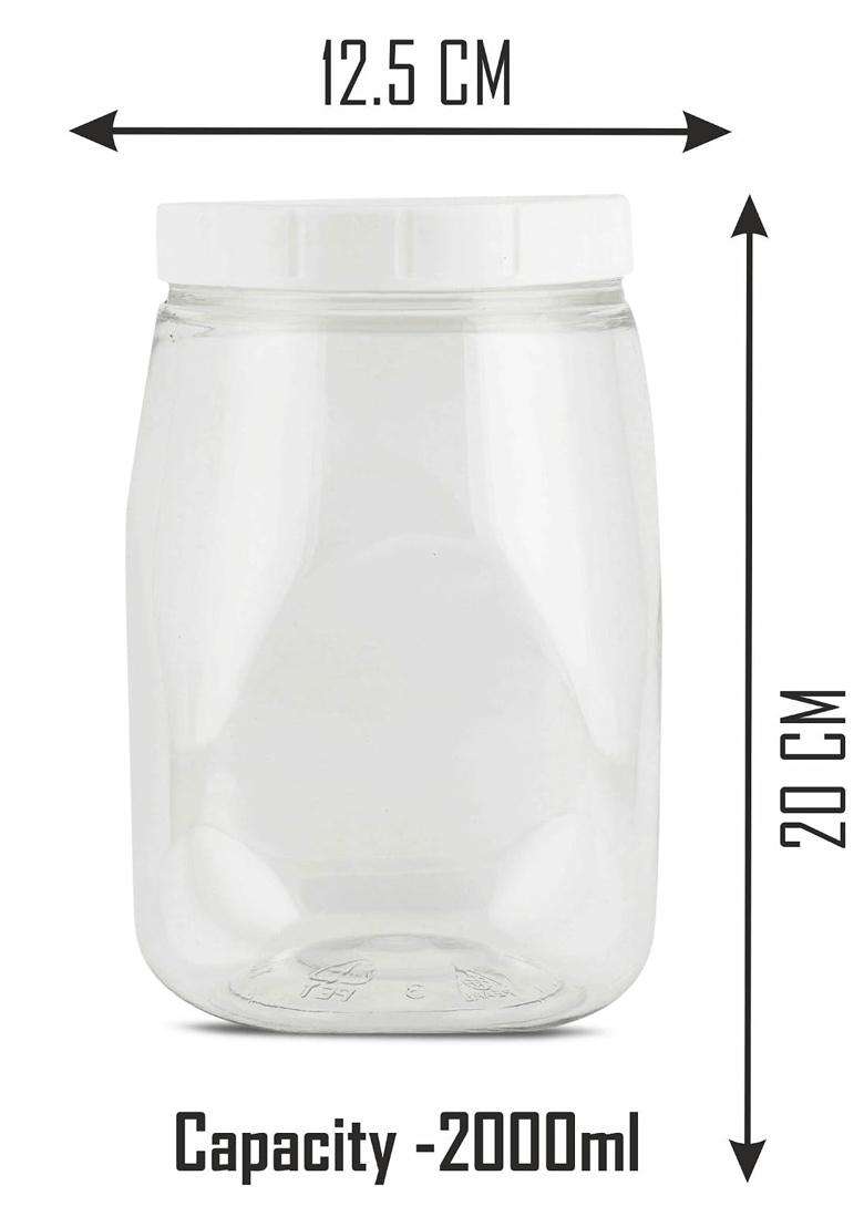 PEARLPET Transparent Space Saver Container for Kitchen Storage Set with Plastic White LID | 2000 ml | 67.6 fl oz | 4-Piece Set - Indya