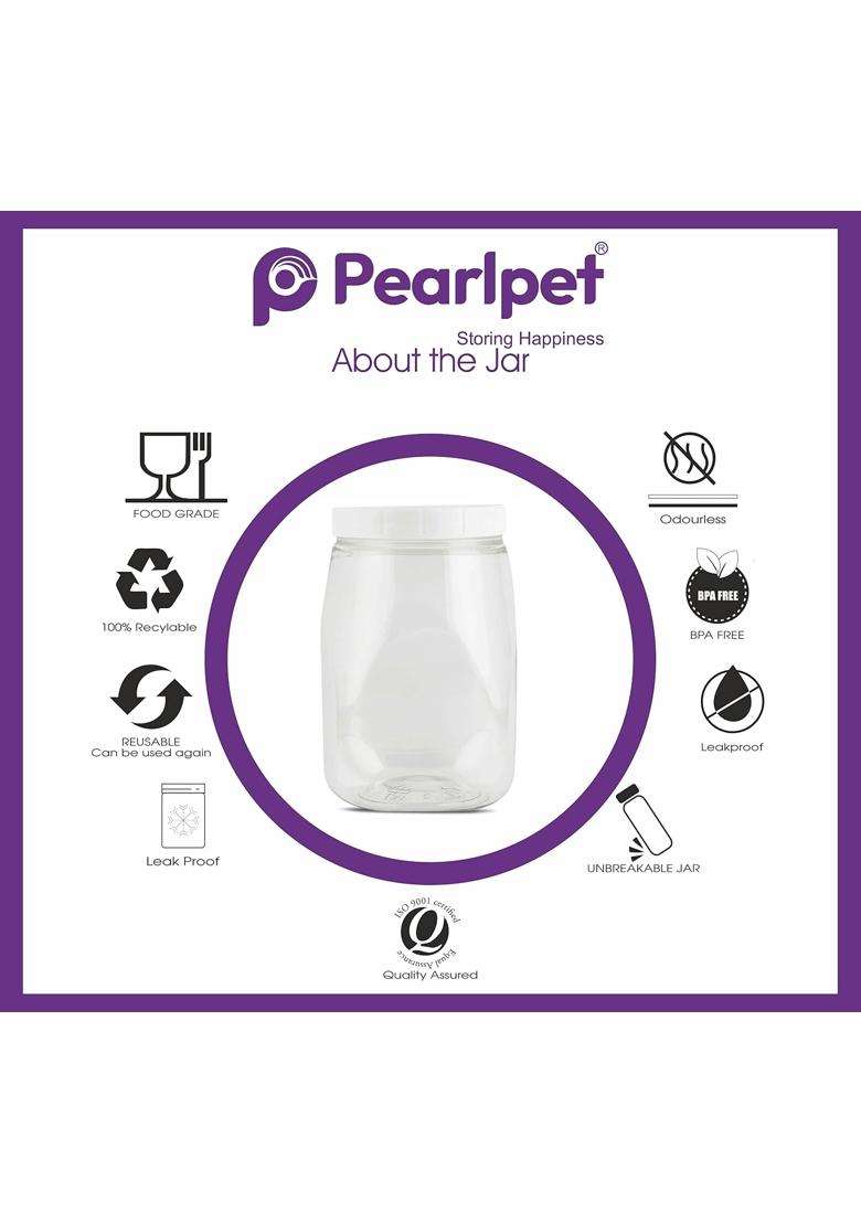 PEARLPET Transparent Space Saver Container for Kitchen Storage Set with Plastic White LID | 2000 ml | 67.6 fl oz | 4-Piece Set - Indya