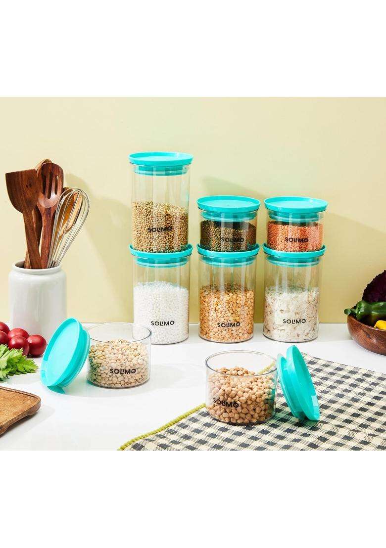 Solimo Amazon Brand Solimo Plastic Storage Jar and Container Set I Air Tight and BPA | 500 ml | 16.9 fl oz | 4-Piece Set - Indya