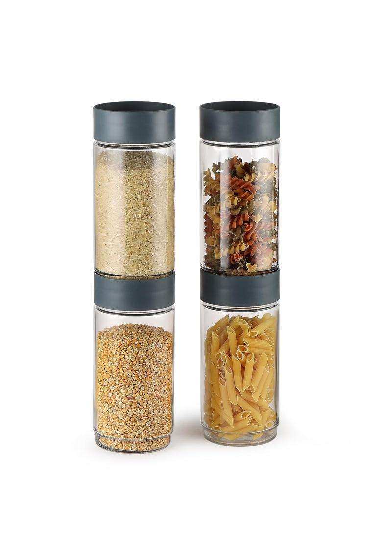 CELLO Modustack Pet Storage Jar for Kitchen Pcs | 1000 ml | 33.8 fl oz | 4-Piece Set - Indya