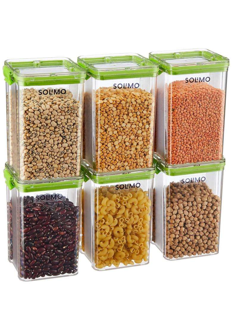 Solimo Amazon Brand Solimo Multipurpose Airtight Containers for Kitchen | 1200 ml | 40.6 fl oz | 6-Piece Set - Indya