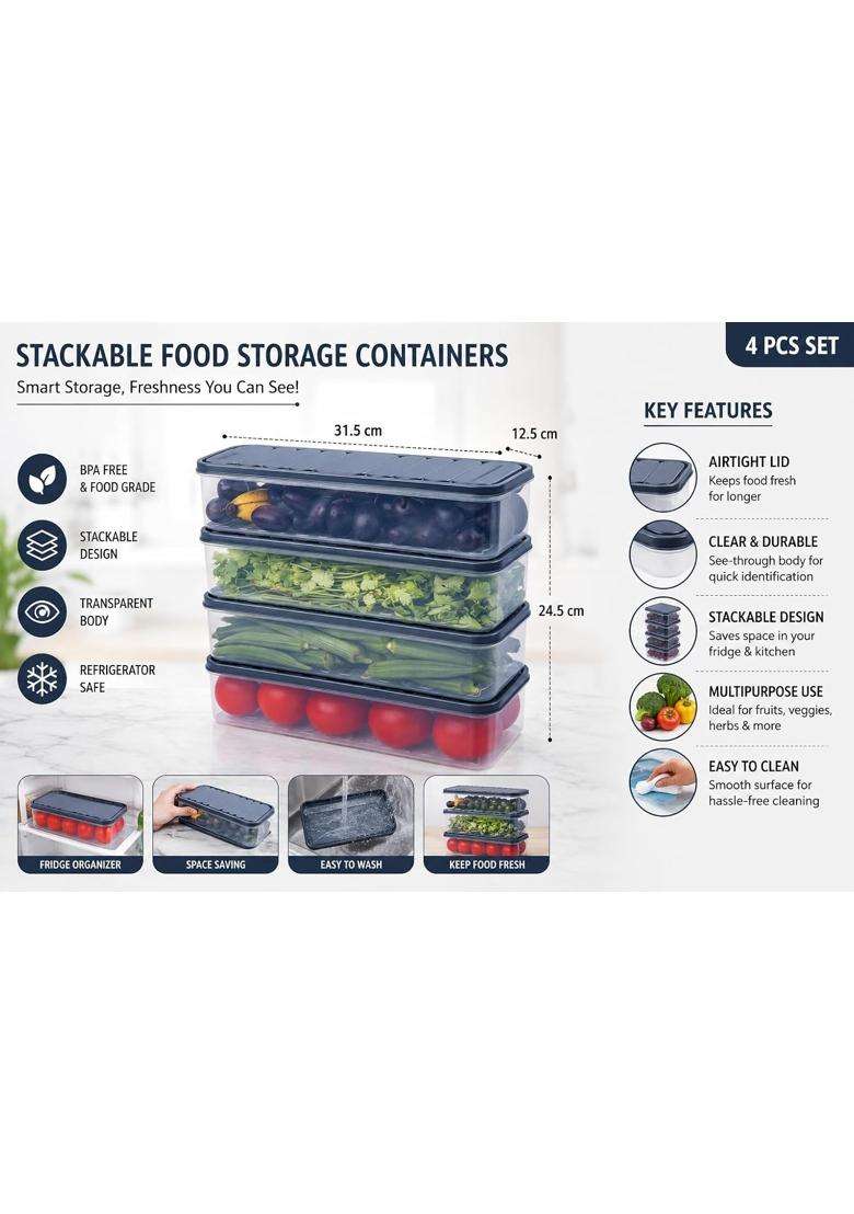 Clazkit Airtight Plastic Storage Containers Set for Kitchen | 1200 ml | 40.6 fl oz | Pack of 4 | Leak Proof - Indya