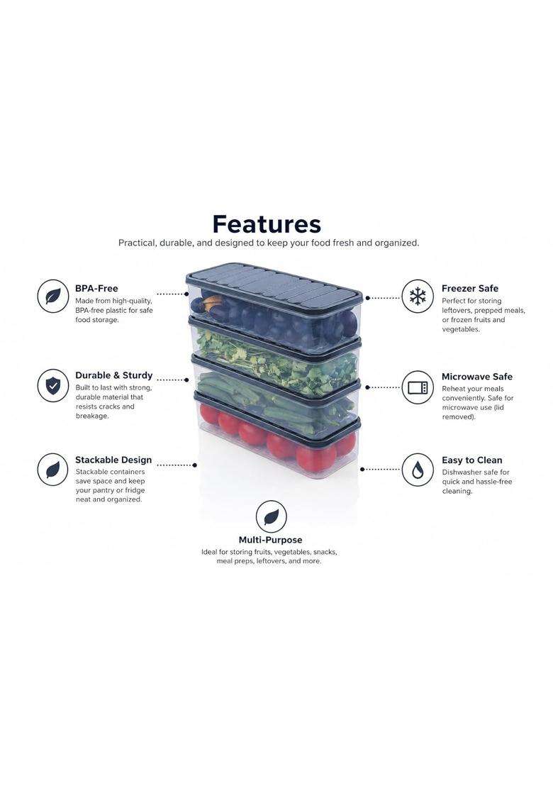 Clazkit Airtight Plastic Storage Containers Set for Kitchen | 1200 ml | 40.6 fl oz | Pack of 4 | Leak Proof - Indya