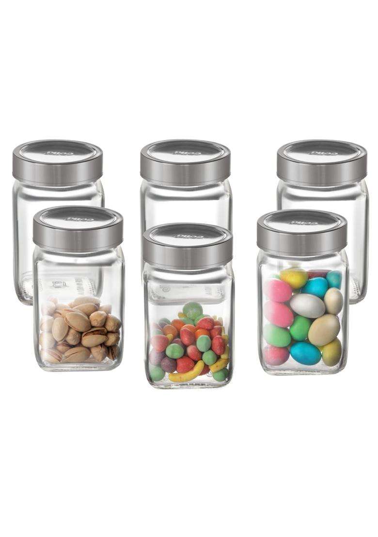 CELLO Qube Fresh Glass Storage Jar for Kitchen Pcs | 300 ml | 10.1 fl oz | 6-Piece Set | Lead Free - Indya