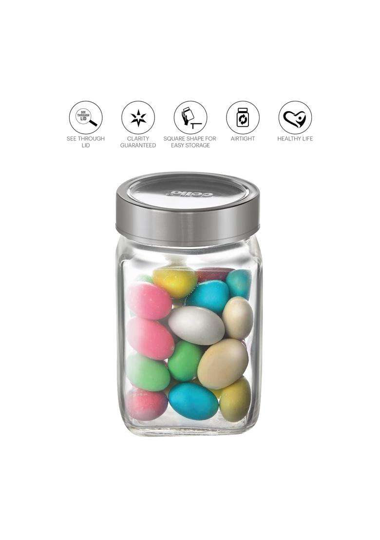 CELLO Qube Fresh Glass Storage Jar for Kitchen Pcs | 300 ml | 10.1 fl oz | 6-Piece Set | Lead Free - Indya