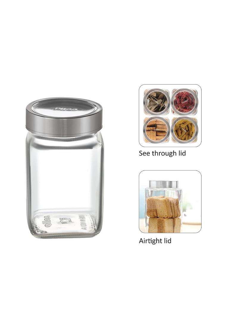 CELLO Qube Fresh Glass Storage Jar for Kitchen Pcs | 300 ml | 10.1 fl oz | 6-Piece Set | Lead Free - Indya