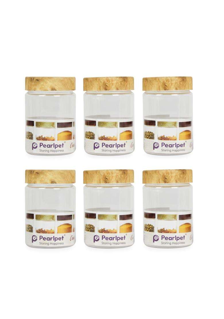 PEARLPET Coral Airtight Transparent Plastic Jars | 300 ml | 10.1 fl oz | 6-Piece Set | BPA Free | Leak Proof | Food Safe - Indya