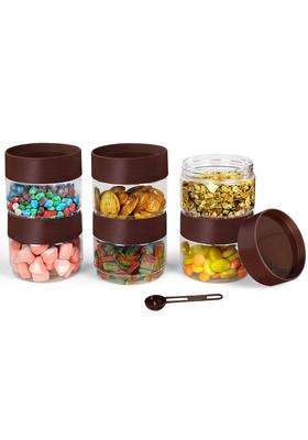 PEARLPET Modedge Plastic Jar Airtight Stackable Container for Kitchen Storage with Spoon | 500 ml | 16.9 fl oz | 6-Piece Set