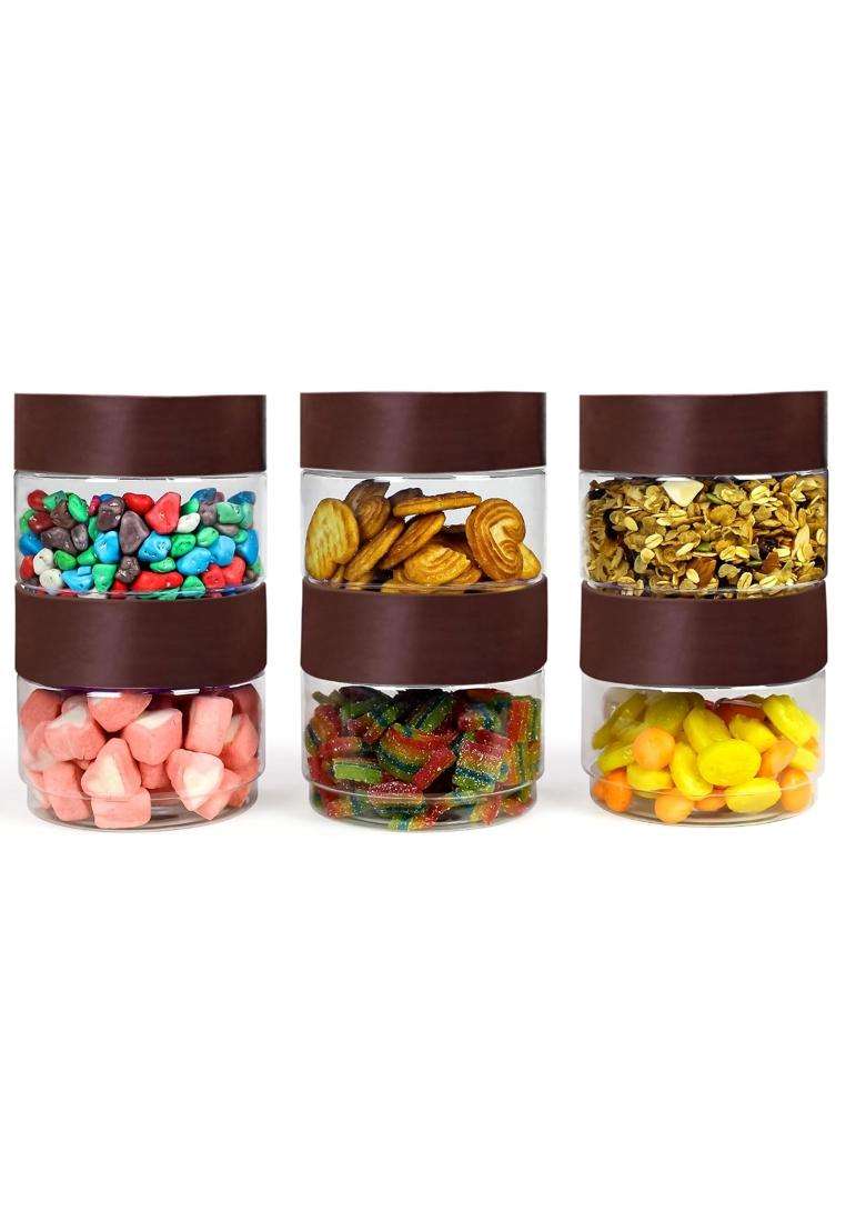 PEARLPET Modedge Plastic Jar Airtight Stackable Container for Kitchen Storage with Spoon | 500 ml | 16.9 fl oz | 6-Piece Set - Indya