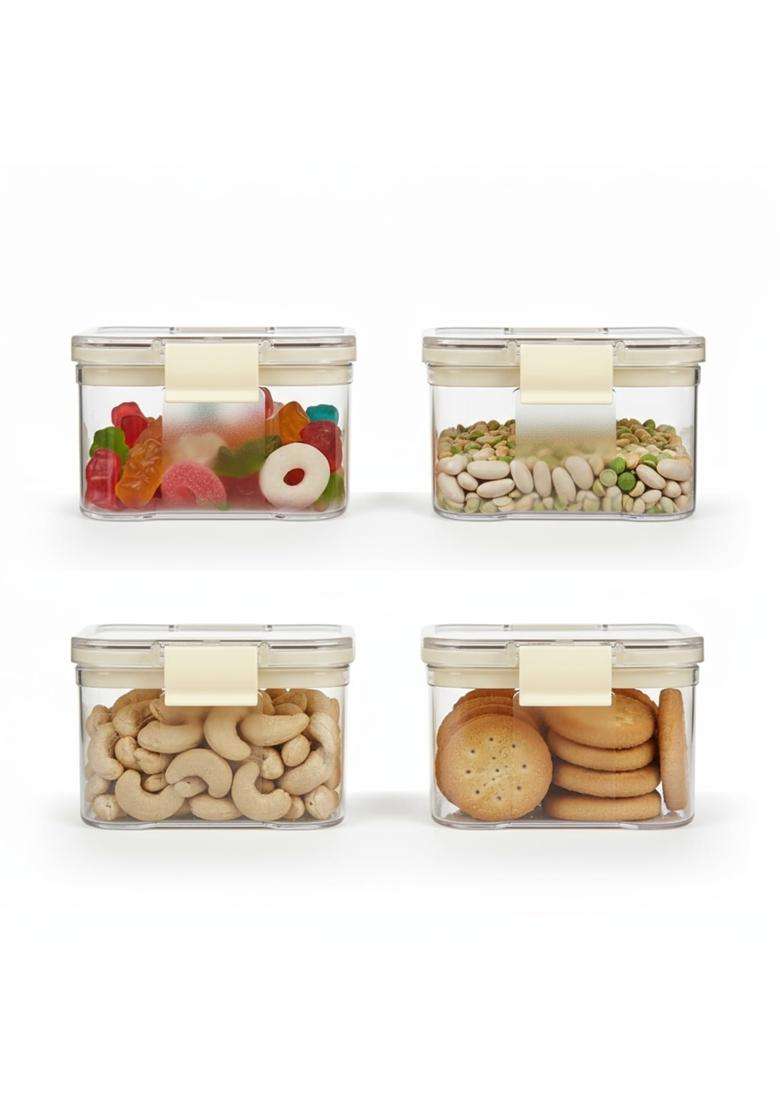 PEARLPET Click N Seal Plastic Kitchen Storage Jar and Container | 400 ml | 13.5 fl oz | 4-Piece Set | BPA Free | Leak Proof - Indya