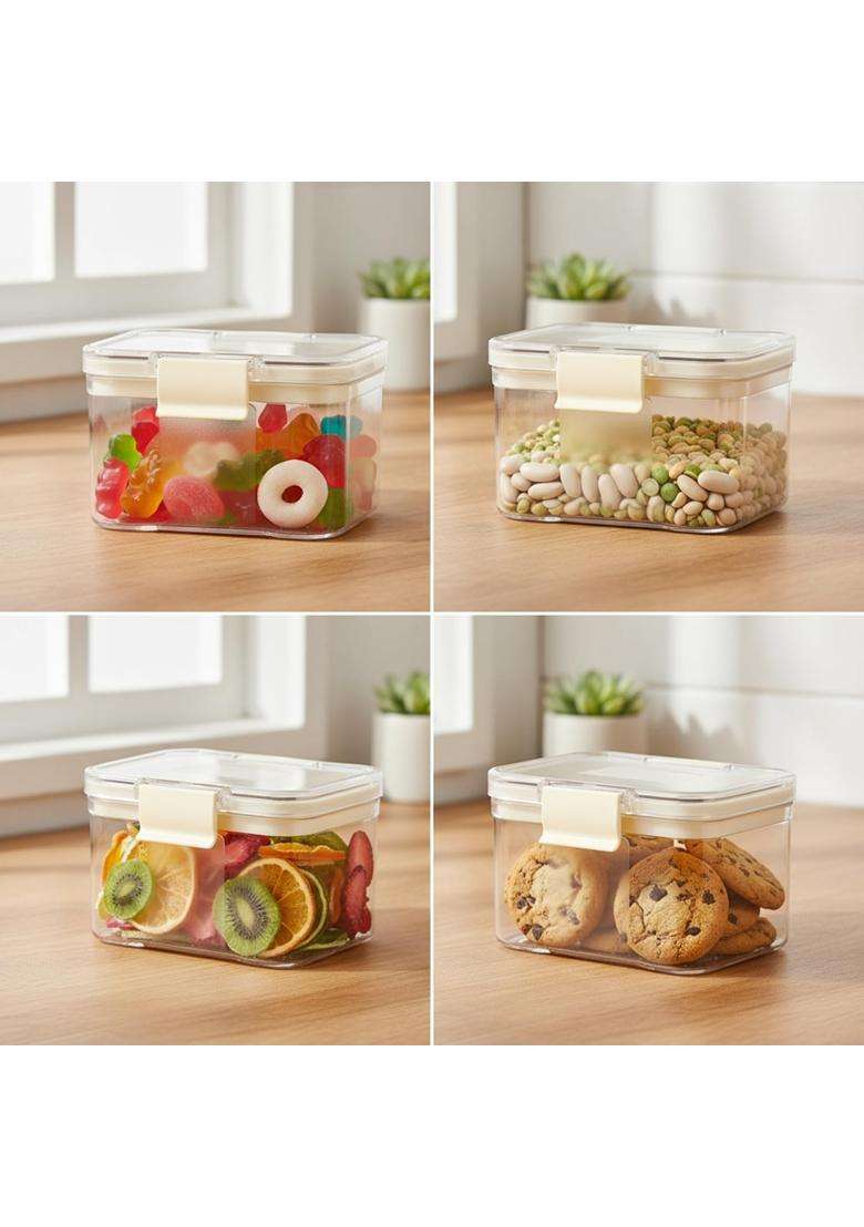 PEARLPET Click N Seal Plastic Kitchen Storage Jar and Container | 400 ml | 13.5 fl oz | 4-Piece Set | BPA Free | Leak Proof - Indya