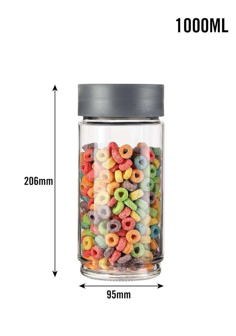 CELLO Modustack Glassy Storage Jars for Kitchen Pcs | 1000 ml | 33.8 fl oz | 3-Piece Set | Lead Free - Indya