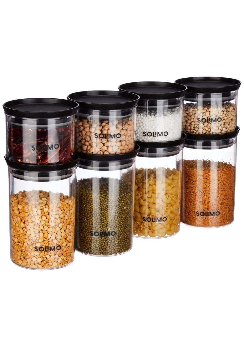 Solimo Amazon Brand Solimo Plastic Storage Jar and Container Set I Air Tight and BPA | 500 ml | 16.9 fl oz | 4-Piece Set - Indya