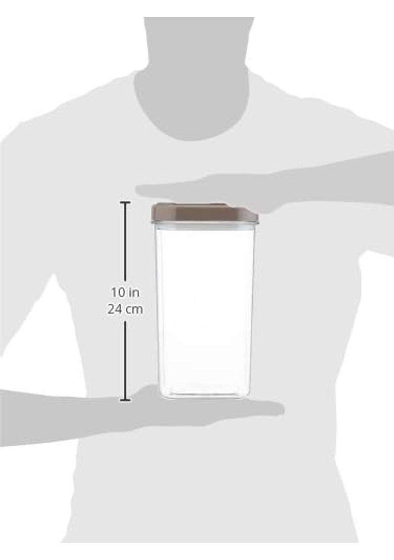 CELLO Airlock Square Pet Storage Jar for Kitchen Walnut Brown | 2500 ml | 84.5 fl oz - Indya