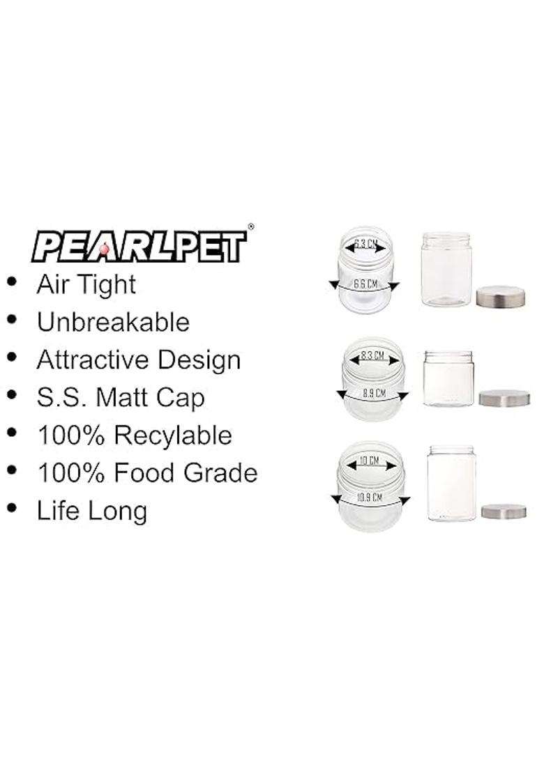 PEARLPET Plus Range Plastic Storage Jars and Containers for Kitchen | 300 ml | 10.1 fl oz | 3-Piece Set | BPA Free | Food Safe - Indya