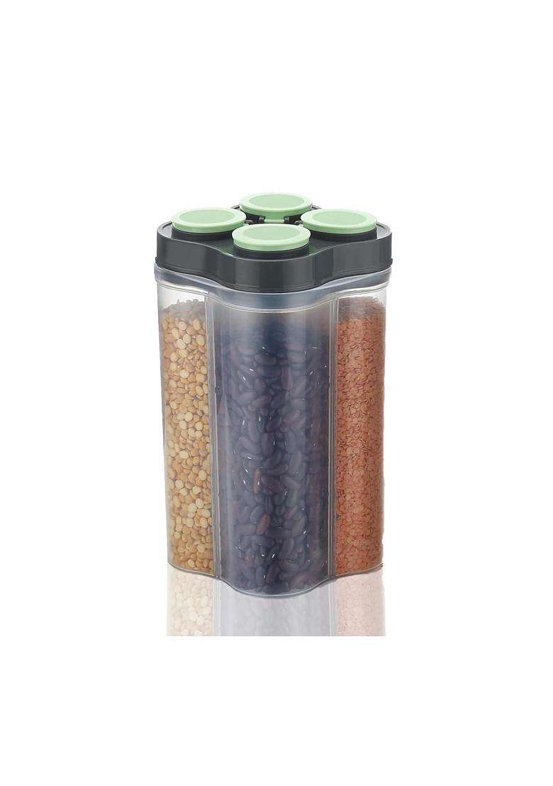 Clazkit Airtight Transparent Plastic Lock Food Storage 4 Section Container Jar | 2500 ml | 84.5 fl oz - Indya