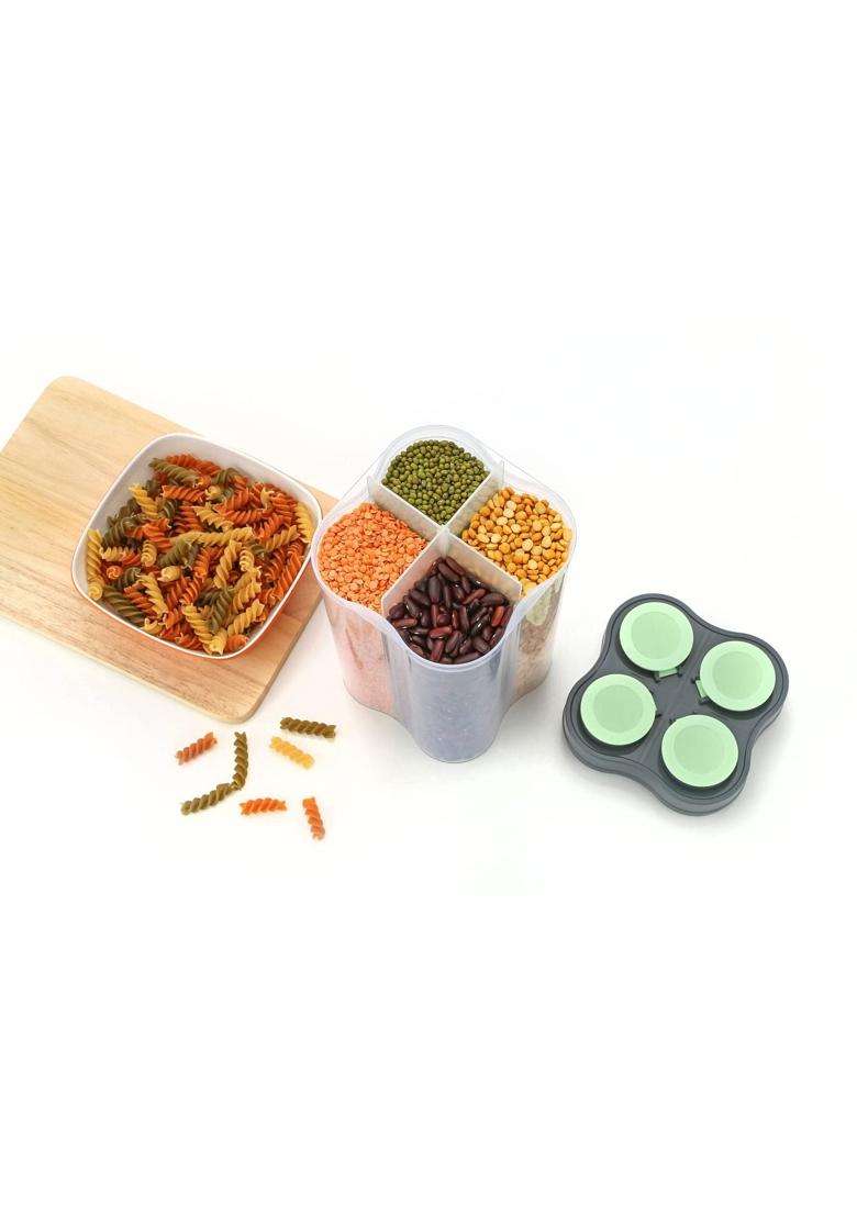 Clazkit Airtight Transparent Plastic Lock Food Storage 4 Section Container Jar | 2500 ml | 84.5 fl oz - Indya