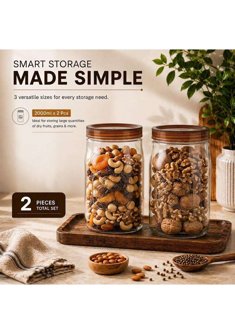 CELLO Retro Airtight Kitchen Storage Jars Pcs Maroon | 2000 ml | 67.6 fl oz | 2-Piece Set - Indya