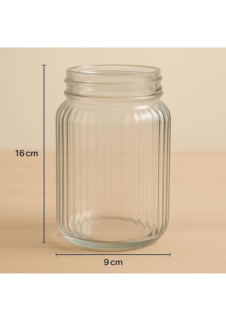 Pure Source India Premium Ribbed Glass Storage Jar with Airtight Lid | 500 ml | 16.9 fl oz | Pack of 8 - Indya