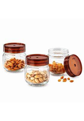 CELLO Grip N Store Glass Storage Jars for Kitchen Pcs Brown | 300 ml | 10.1 fl oz | 3-Piece Set | Lead Free