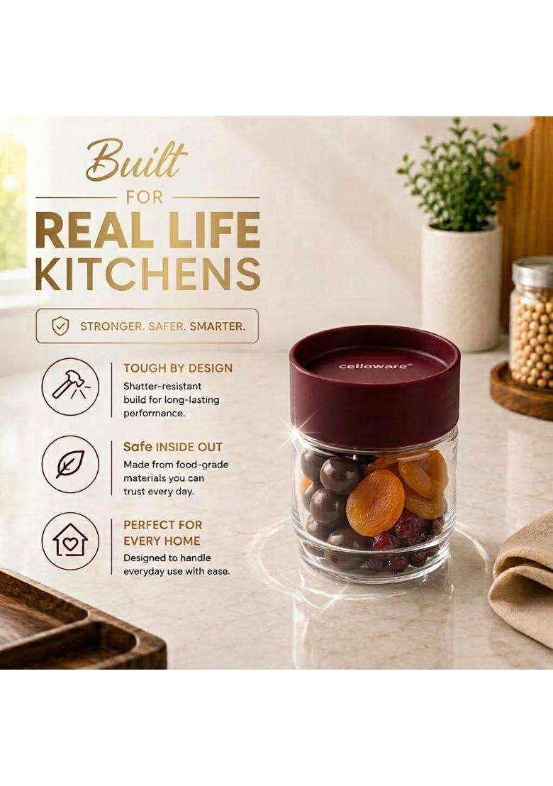 CELLO Modustack Glassy Storage Jars for Kitchen Pcs | 500 ml | 16.9 fl oz | 6-Piece Set | Lead Free - Indya