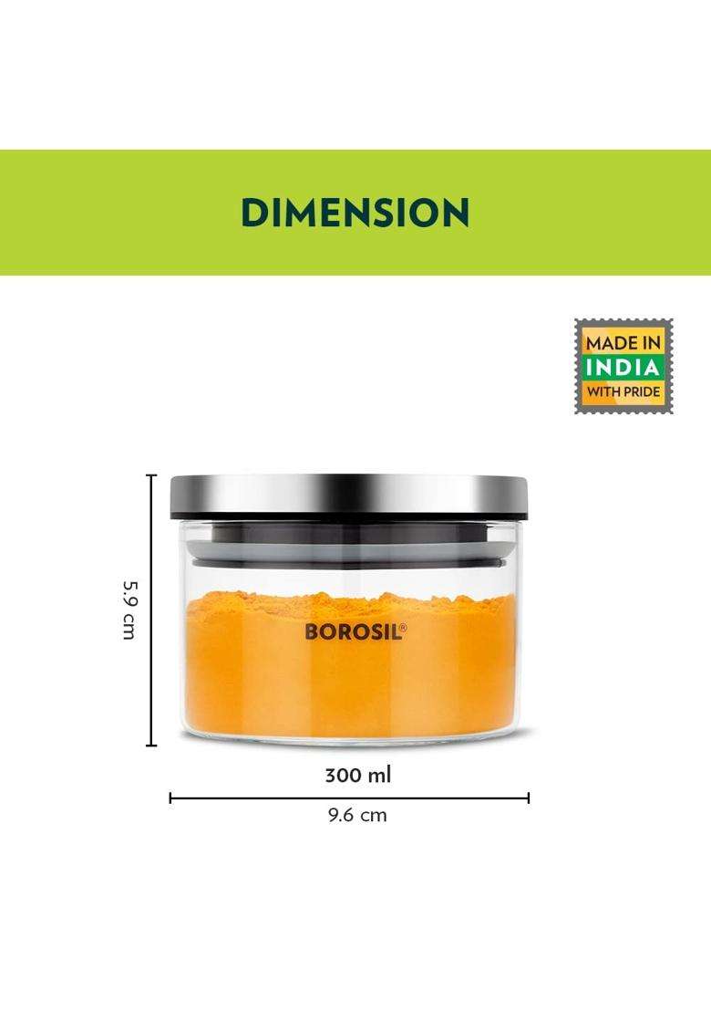 Borosil Classic Jar X | 300 ml | 10.1 fl oz | Dishwasher Safe | Microwave Safe | With Lid - Indya