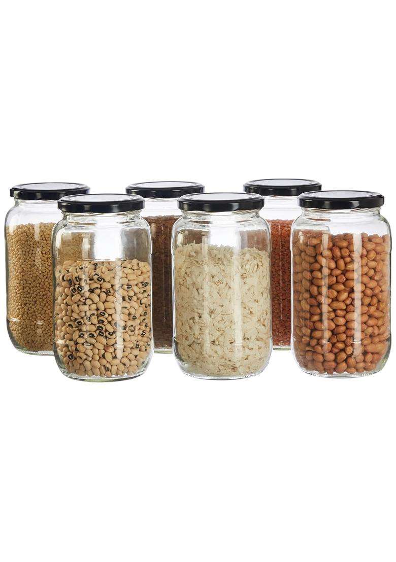 Solimo Amazon Brand Solimo Glass Transparent Storage Jar for Pickles | 1000 ml | 33.8 fl oz | 6-Piece Set | BPA Free - Indya