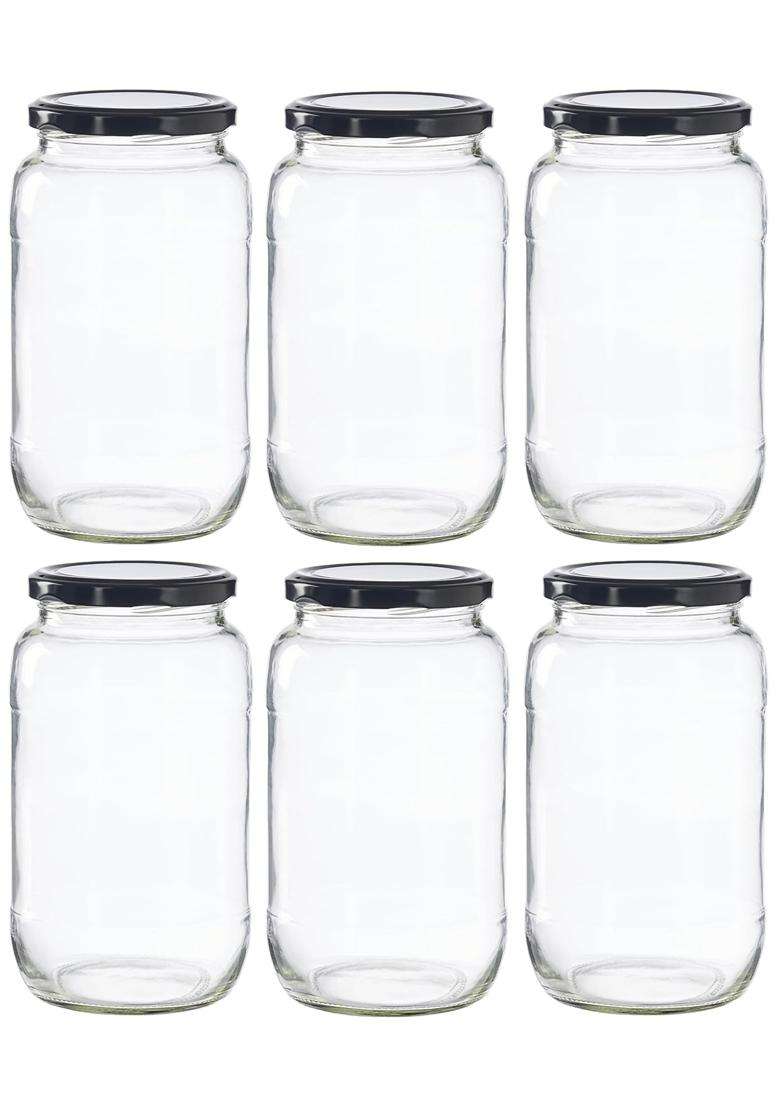 Solimo Amazon Brand Solimo Glass Transparent Storage Jar for Pickles | 1000 ml | 33.8 fl oz | 6-Piece Set | BPA Free - Indya