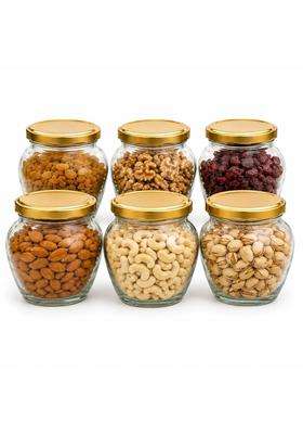 Pure Source India Glass Matka Clay Water Pot Jar with Gold Metal Lid | 400 ml | 13.5 fl oz | 6-Piece Set